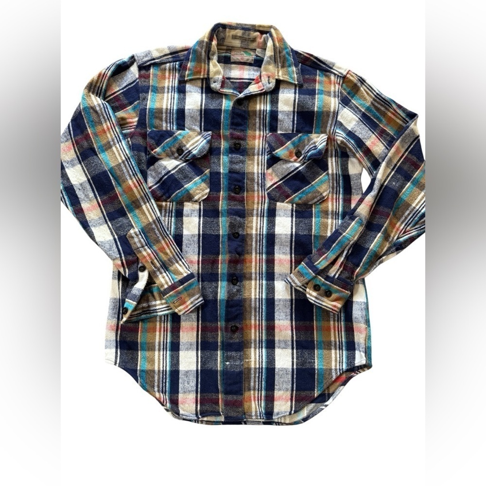 Vintage Pine Grove Flannel Shirt Adult Small S Blue Plaid Western Mens